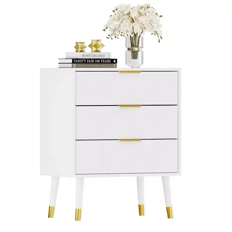 Commode moderne à 3 tiroirs pour chambre à coucher, commode de 57 cm de large en bois cannelé, organiseur de rangement pour vêtements