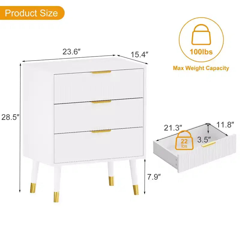 Modern 3-Drawer Dresser for Bedroom, 57 Wide Fluted Wood Chest of Drawers, Clothes Storage Organizer