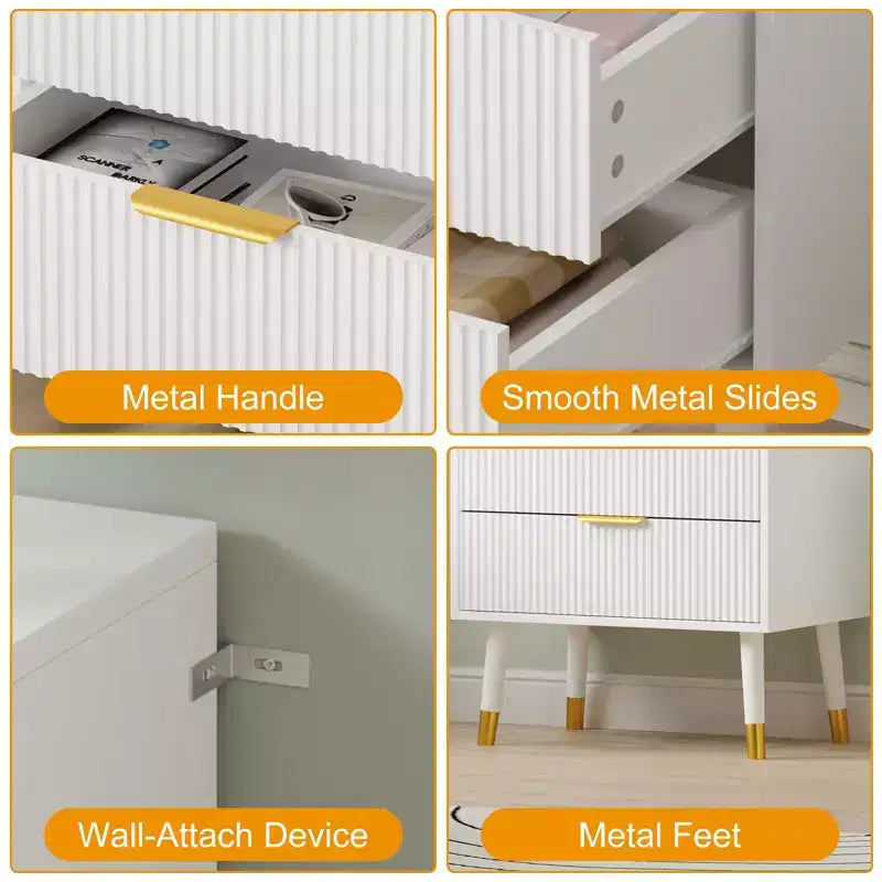 Modern 3-Drawer Dresser for Bedroom, 57 Wide Fluted Wood Chest of Drawers, Clothes Storage Organizer