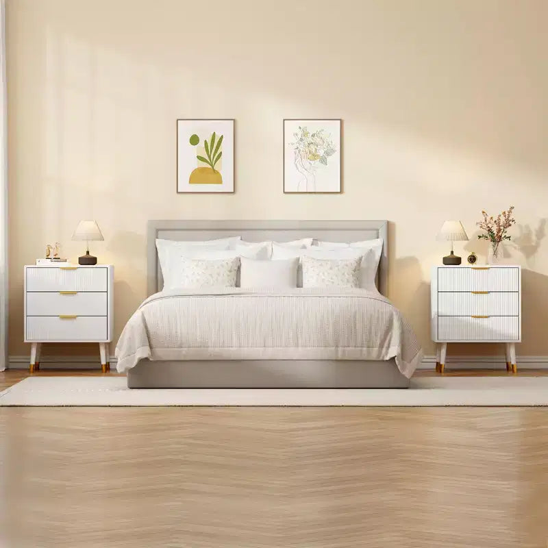 Commode moderne à 3 tiroirs pour chambre à coucher, commode de 57 cm de large en bois cannelé, organiseur de rangement pour vêtements