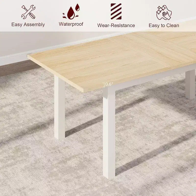 63 Extendable Dining Table for 6-8 People, Large Rectangular Kitchen Table with Metal Frame & MDF Top, Natural Wood Finish, Easy Assembly