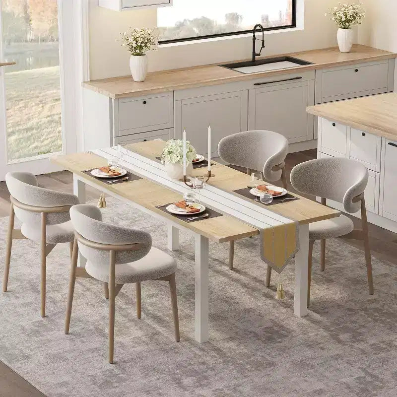 63 Extendable Dining Table for 6-8 People, Large Rectangular Kitchen Table with Metal Frame & MDF Top, Natural Wood Finish, Easy Assembly