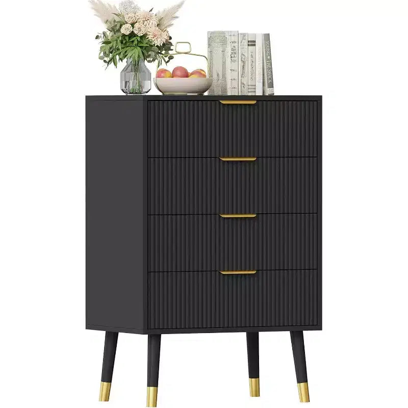 Black 4 Drawer Dressers Modern Chest of Drawers with Gold Metal HandlesModern Nightstand