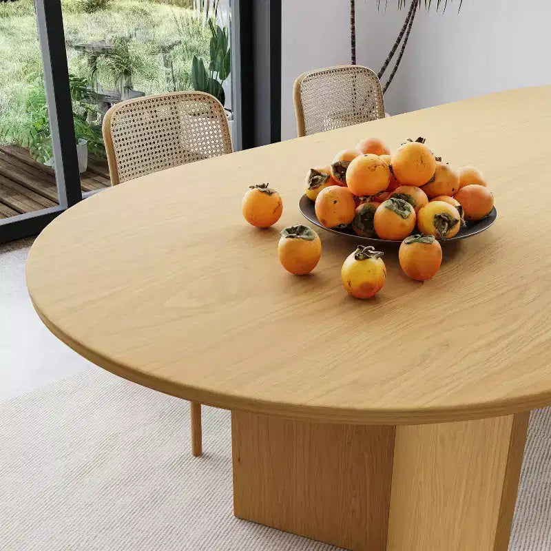PexFix 67 x 33.5 Solid Wood Farmhouse Dining Table with V-Shaped Legs and Oval Natural Wood Top for Modern Dining Rooms & Family Gatherings