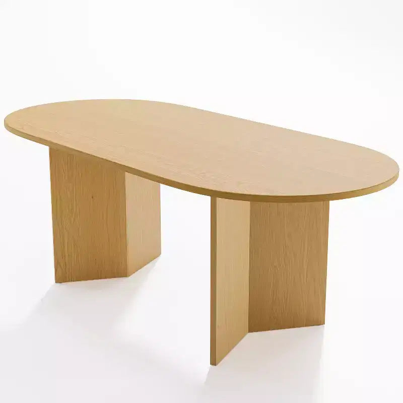 PexFix 67 x 33.5 Solid Wood Farmhouse Dining Table with V-Shaped Legs and Oval Natural Wood Top for Modern Dining Rooms & Family Gatherings
