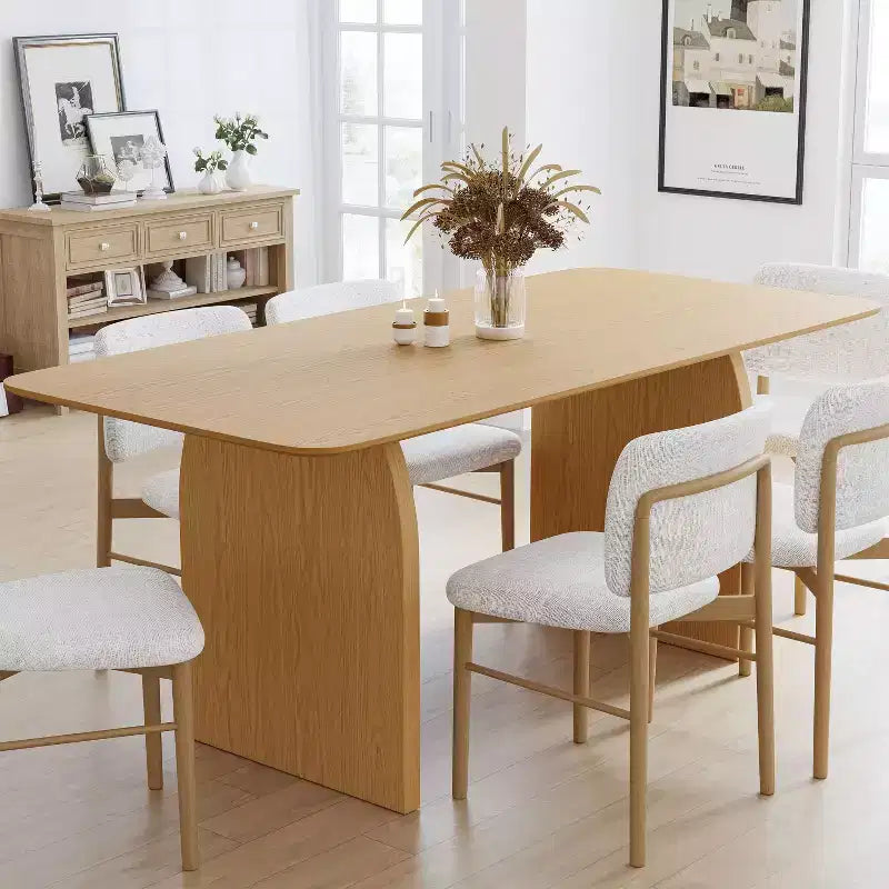 PexFix 67 x 33.5 Farmhouse Dining Table Solid Wood Kitchen Table with Arched Legs Square Natural Wood Top for Dining Room & Kitchen