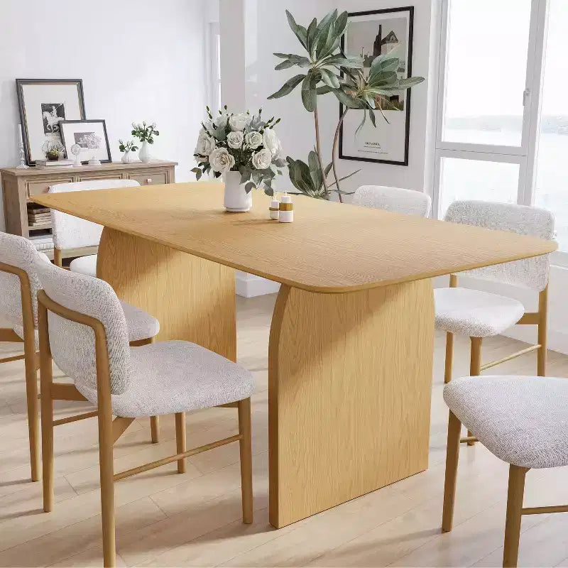 PexFix 67 x 33.5 Farmhouse Dining Table Solid Wood Kitchen Table with Arched Legs Square Natural Wood Top for Dining Room & Kitchen