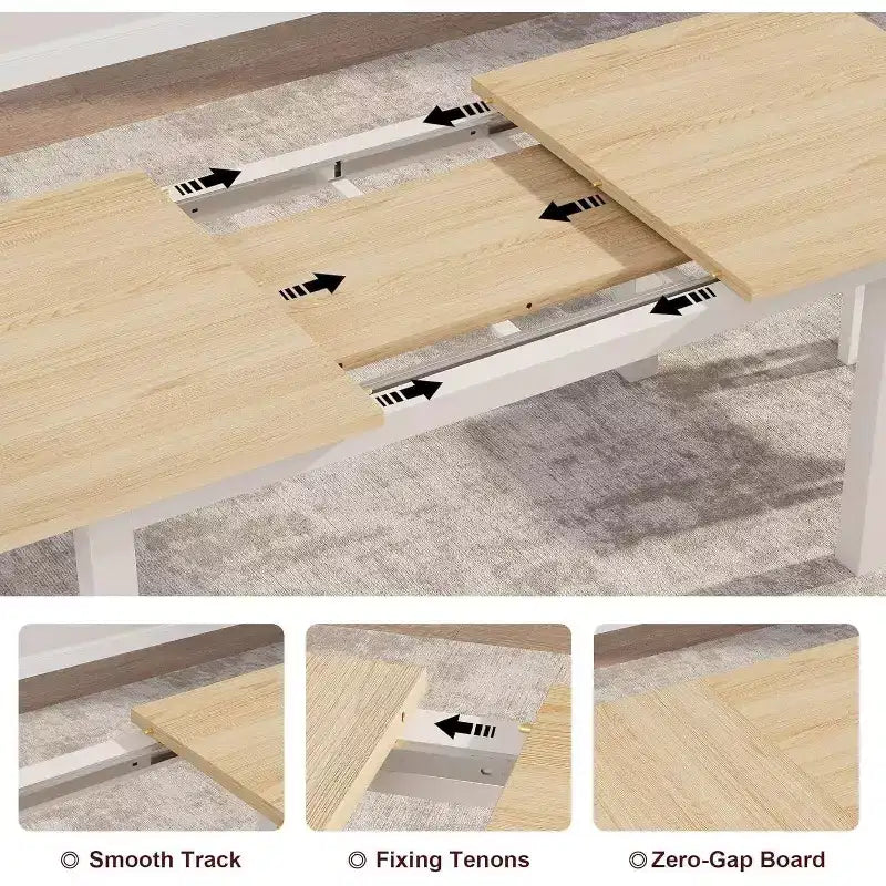 63 Extendable Dining Table Set for 4-6 with 2 Benches & 2 Stools, Metal Frame & MDF Wood Top, Space-Saving Large Kitchen & Dining Room Furniture