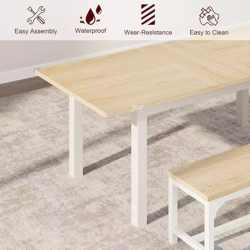 63 Extendable Dining Table Set for 4-6 with 2 Benches & 2 Stools, Metal Frame & MDF Wood Top, Space-Saving Large Kitchen & Dining Room Furniture