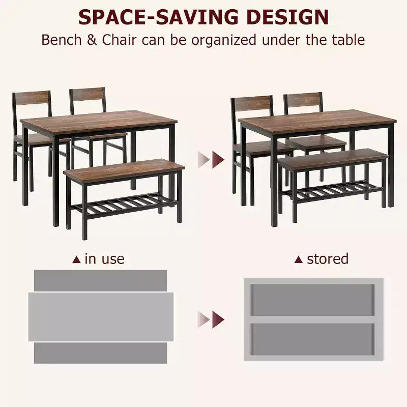 Dining Table and Chairs Set of 4, Kitchen Table and 2 Chairs for 4 with Bench, Metal Frame Dining Room Furniture Set