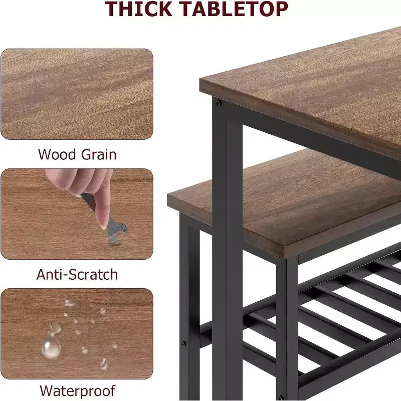 Dining Table and Chairs Set of 4, Kitchen Table and 2 Chairs for 4 with Bench, Metal Frame Dining Room Furniture Set