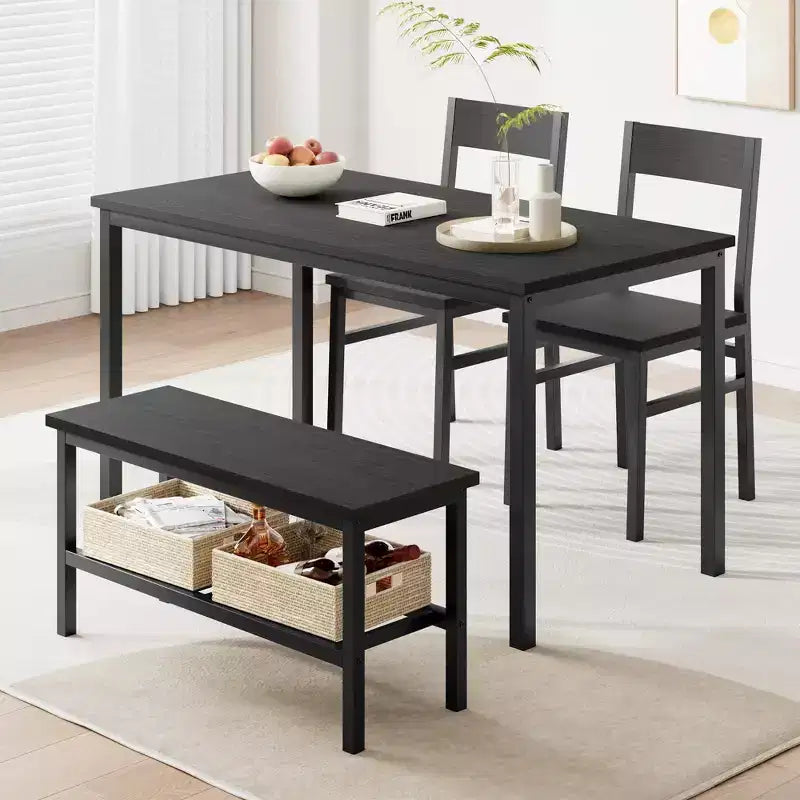 Dining Table and Chairs Set of 4, Kitchen Table and 2 Chairs for 4 with Bench, Metal Frame Dining Room Furniture Set