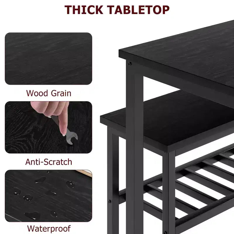 Dining Table and Chairs Set of 4, Kitchen Table and 2 Chairs for 4 with Bench, Metal Frame Dining Room Furniture Set