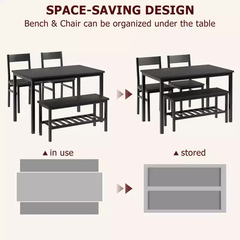 Dining Table and Chairs Set of 4, Kitchen Table and 2 Chairs for 4 with Bench, Metal Frame Dining Room Furniture Set