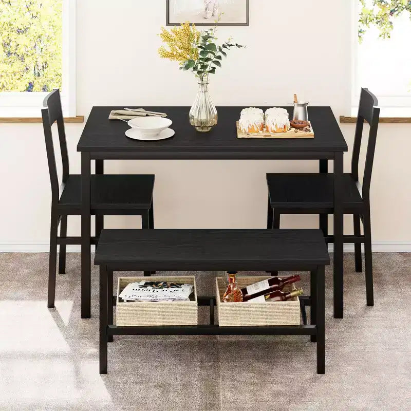 Dining Table and Chairs Set of 4, Kitchen Table and 2 Chairs for 4 with Bench, Metal Frame Dining Room Furniture Set