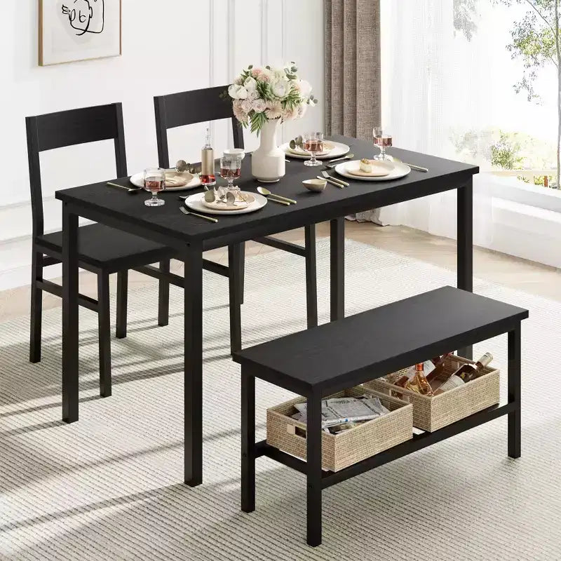 Dining Table and Chairs Set of 4, Kitchen Table and 2 Chairs for 4 with Bench, Metal Frame Dining Room Furniture Set