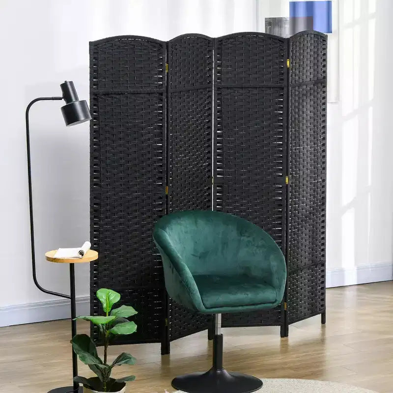 MAYEERTY 4 Panel Folding Privacy Folding Screen 5.6' Tall Freestanding Partiton for Home Office Black