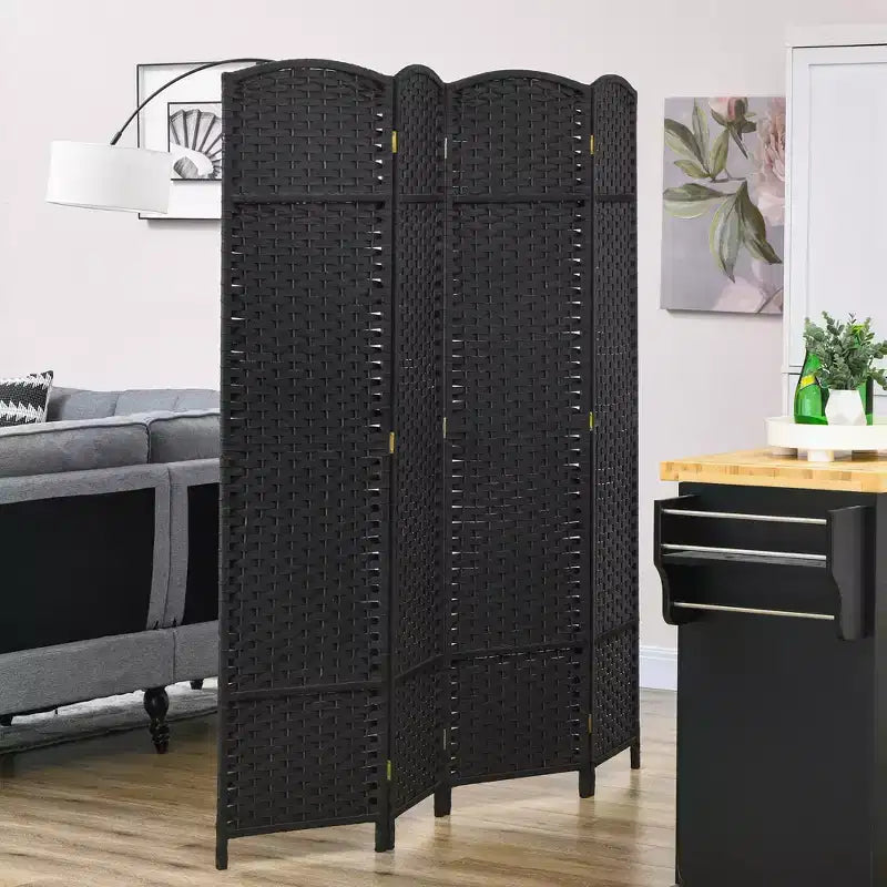 MAYEERTY 4 Panel Folding Privacy Folding Screen 5.6' Tall Freestanding Partiton for Home Office Black