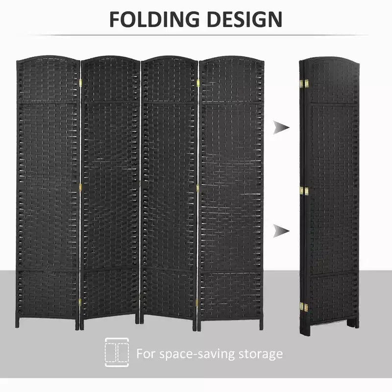 MAYEERTY 4 Panel Folding Privacy Folding Screen 5.6' Tall Freestanding Partiton for Home Office Black