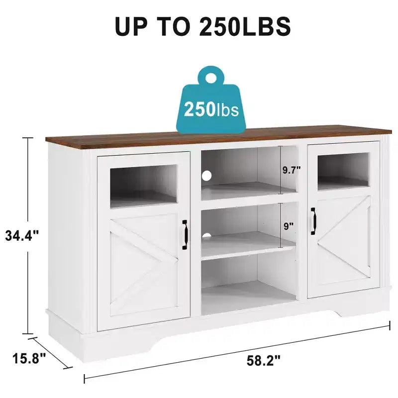 34'' Tall TV Stand for 65 Inch TVs, Entertainment Center with Storage Cabinets, Power Outlet & LED Light