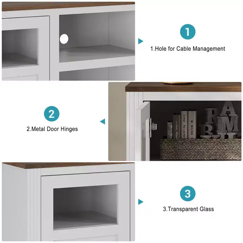 34'' Tall TV Stand for 65 Inch TVs, Entertainment Center with Storage Cabinets, Power Outlet & LED Light