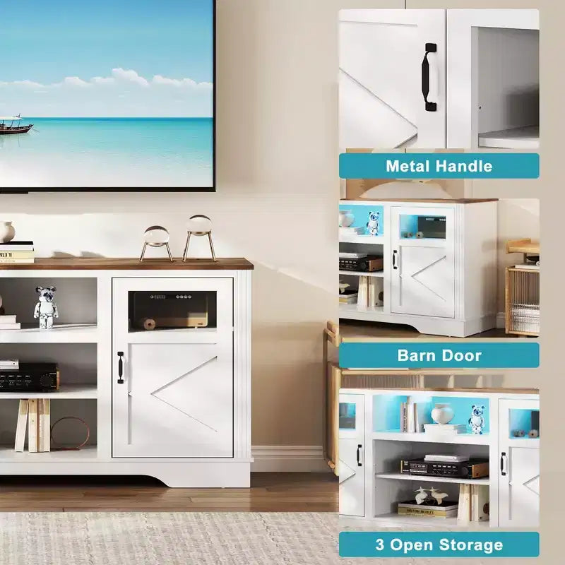 34'' Tall TV Stand for 65 Inch TVs, Entertainment Center with Storage Cabinets, Power Outlet & LED Light