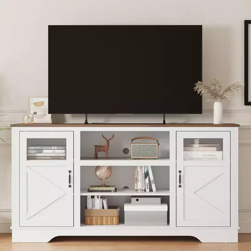 34'' Tall TV Stand for 65 Inch TVs, Entertainment Center with Storage Cabinets, Power Outlet & LED Light