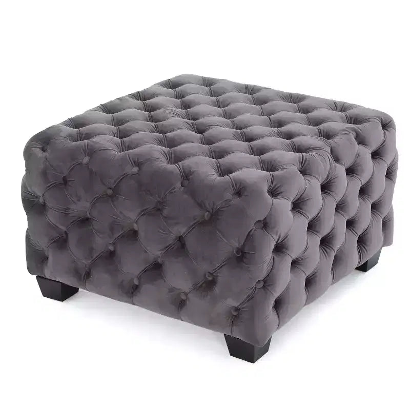 GDFStudio Anikki Ottoman carré rembourré en velours capitonné style moderne glamour