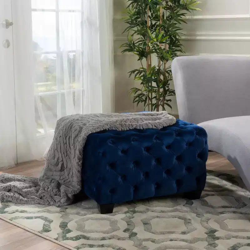 GDFStudio Anikki Ottoman carré rembourré en velours capitonné style moderne glamour