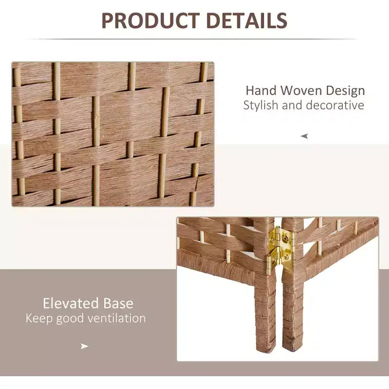 MAYEERTY Paravent 6 Panneaux Naturel pour la Maison ou le Bureau