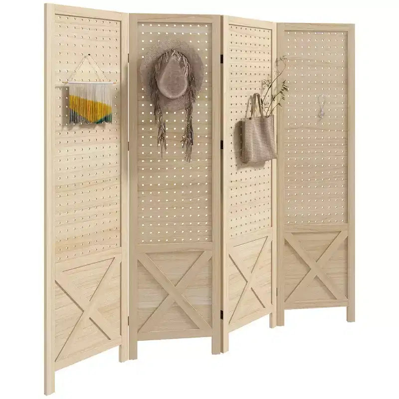 MAYEERTY 4 Panel Room Divider Wood Indoor Portable Folding Privacy Screen Partition Wall Divider for Home Office Natural