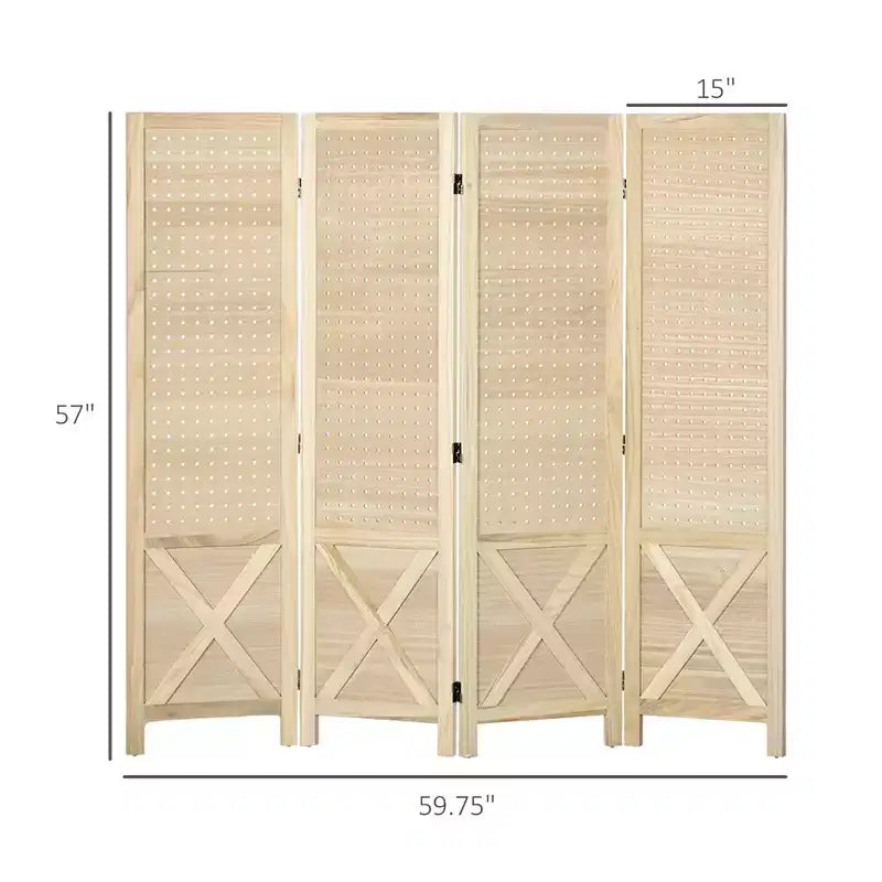 MAYEERTY 4 Panel Room Divider Wood Indoor Portable Folding Privacy Screen Partition Wall Divider for Home Office Natural