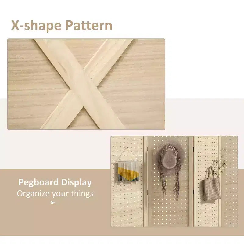 MAYEERTY 4 Panel Room Divider Wood Indoor Portable Folding Privacy Screen Partition Wall Divider for Home Office Natural