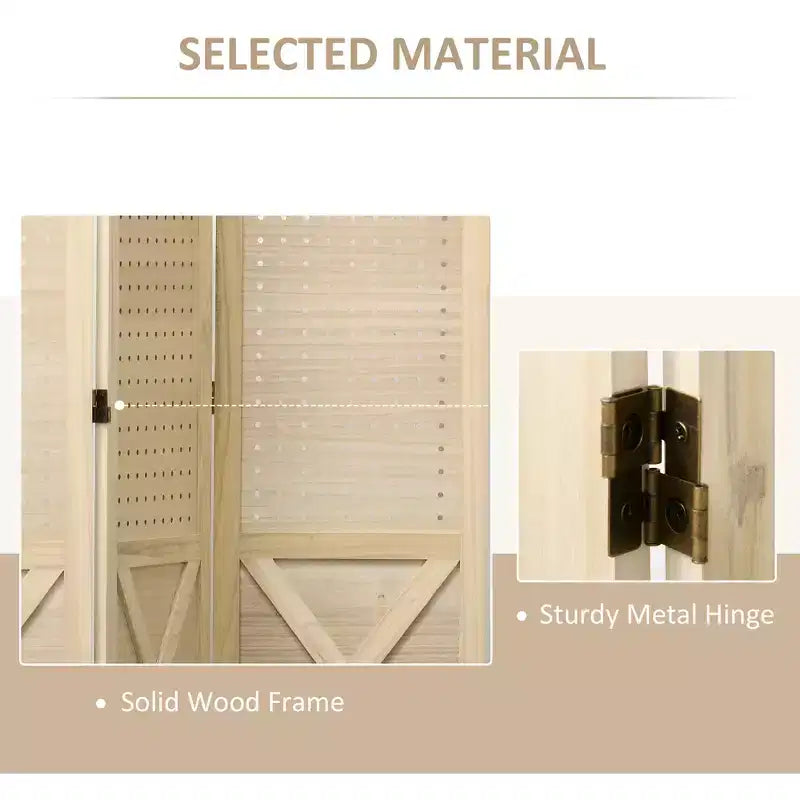 MAYEERTY 4 Panel Room Divider Wood Indoor Portable Folding Privacy Screen Partition Wall Divider for Home Office Natural