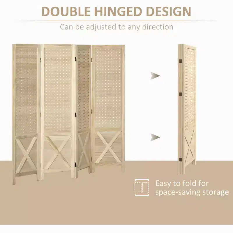 MAYEERTY 4 Panel Room Divider Wood Indoor Portable Folding Privacy Screen Partition Wall Divider for Home Office Natural