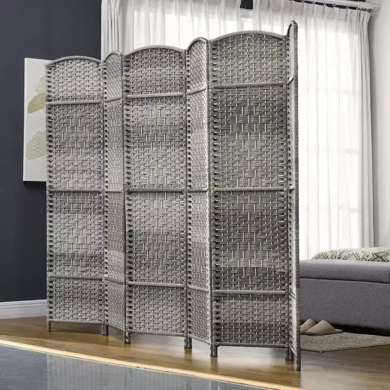 MAYEERTY 6 Panel Room Divider Folding Privacy Screen Hand Woven Freestanding Wall Partition for Home Office Mixed Gray