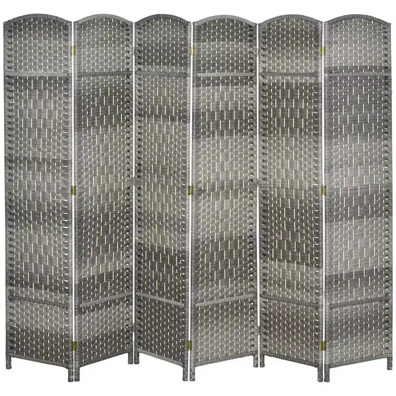 MAYEERTY 6 Panel Room Divider Folding Privacy Screen Hand Woven Freestanding Wall Partition for Home Office Mixed Gray