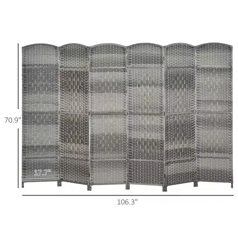 MAYEERTY 6 Panel Room Divider Folding Privacy Screen Hand Woven Freestanding Wall Partition for Home Office Mixed Gray