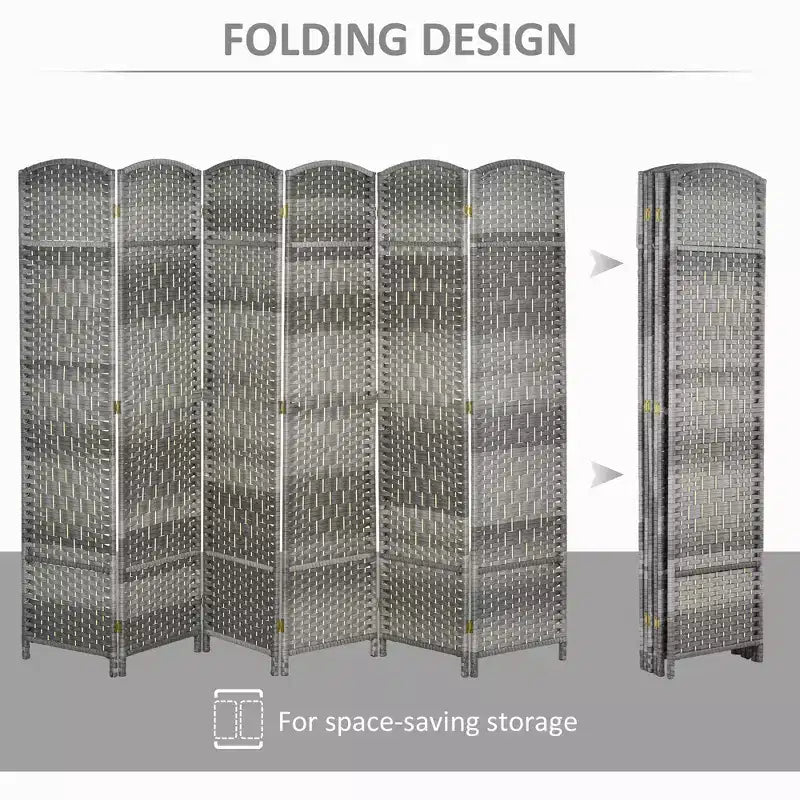 MAYEERTY 6 Panel Room Divider Folding Privacy Screen Hand Woven Freestanding Wall Partition for Home Office Mixed Gray