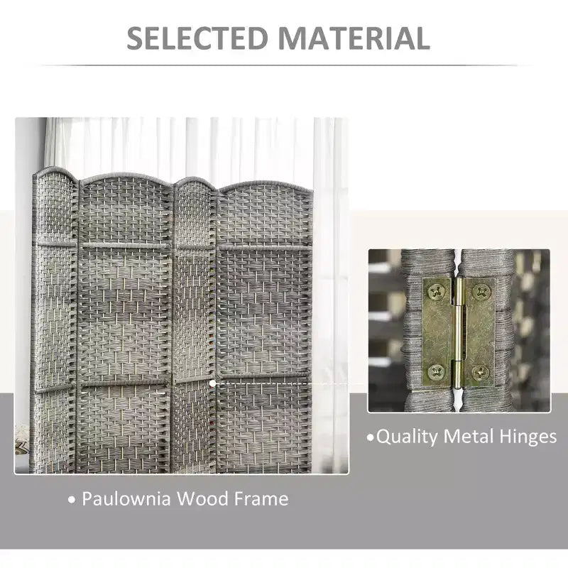 MAYEERTY 6 Panel Room Divider Folding Privacy Screen Hand Woven Freestanding Wall Partition for Home Office Mixed Gray