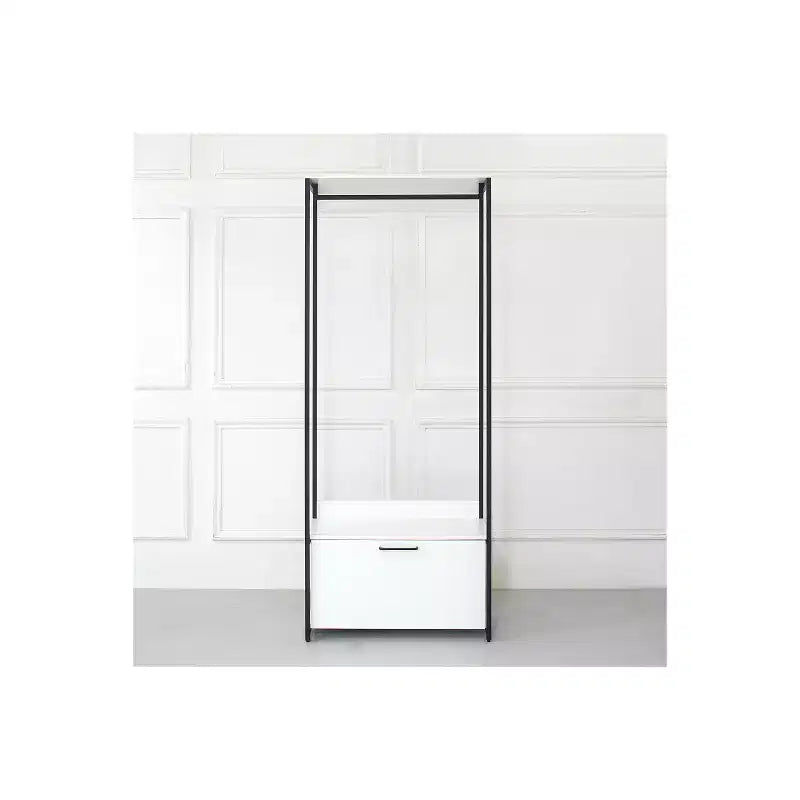 HomeStock 77.7 in.H x 31.5 in.W White Wood Composite Closet System for Universal Storage with Storage Bins