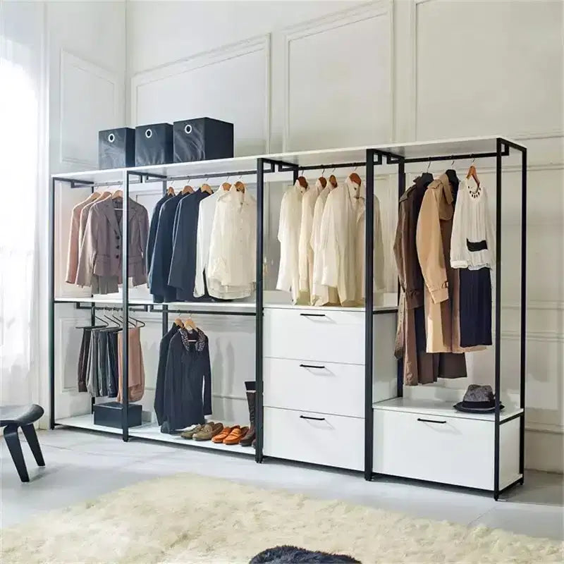 HomeStock 77.7 in.H x 31.5 in.W White Wood Composite Closet System for Universal Storage with Storage Bins