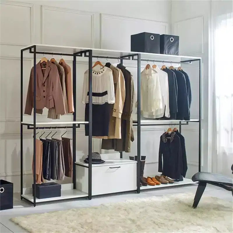 HomeStock 77.7 in.H x 31.5 in.W White Wood Composite Closet System for Universal Storage with Storage Bins