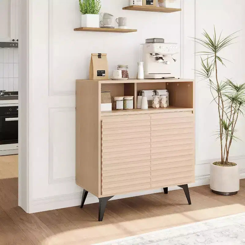 Mid Century Modern Fluted Storage Cabinet with Metal Legs, Stylish Sideboard Buffet Credenza, Spacious Storage for Living Room