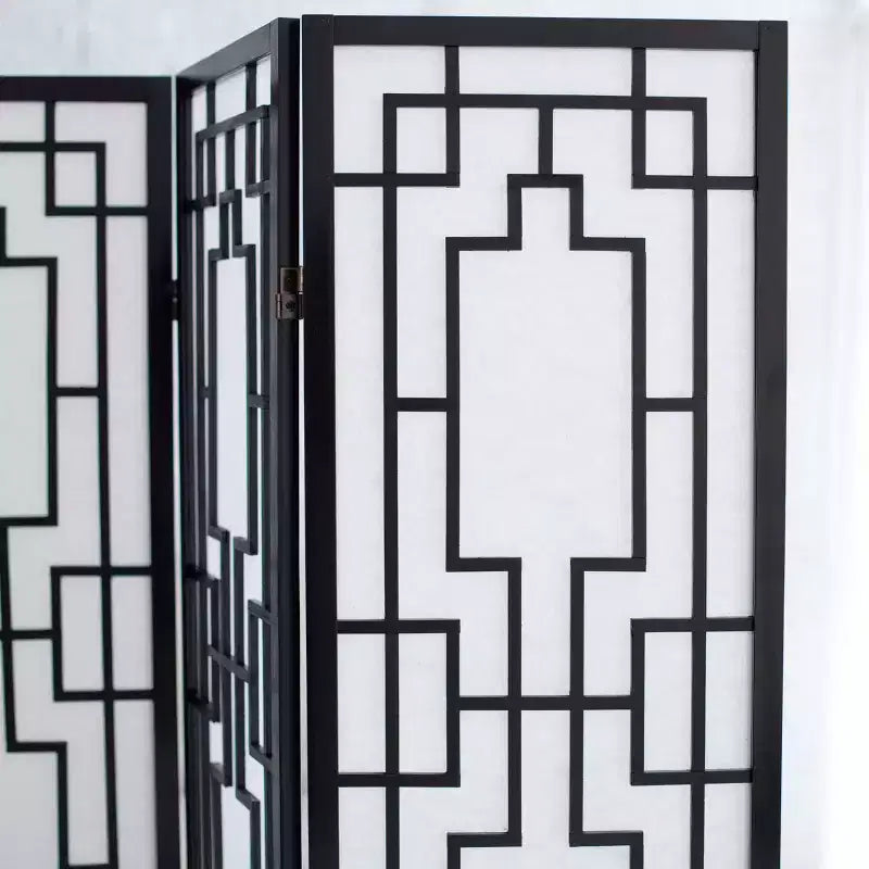 MAYEERTY 3 Panel Room Divider Screen Windopane Design Black for Home