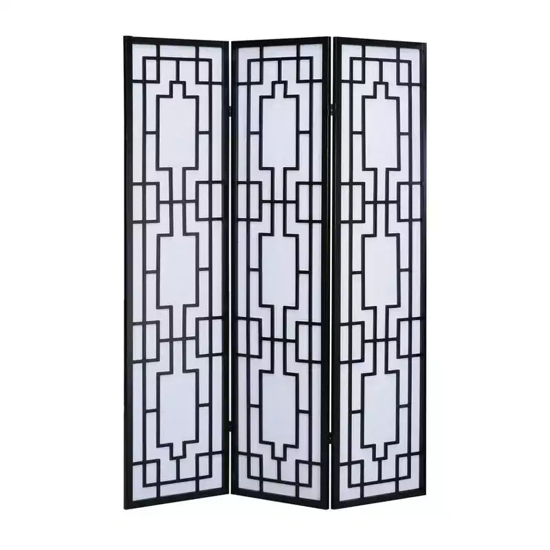 MAYEERTY 3 Panel Room Divider Screen Windopane Design Black for Home