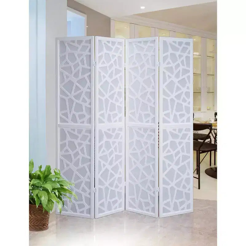 MAYEERTY 4 Panel Screen Room Divider Ice Crack Pattern Design White
