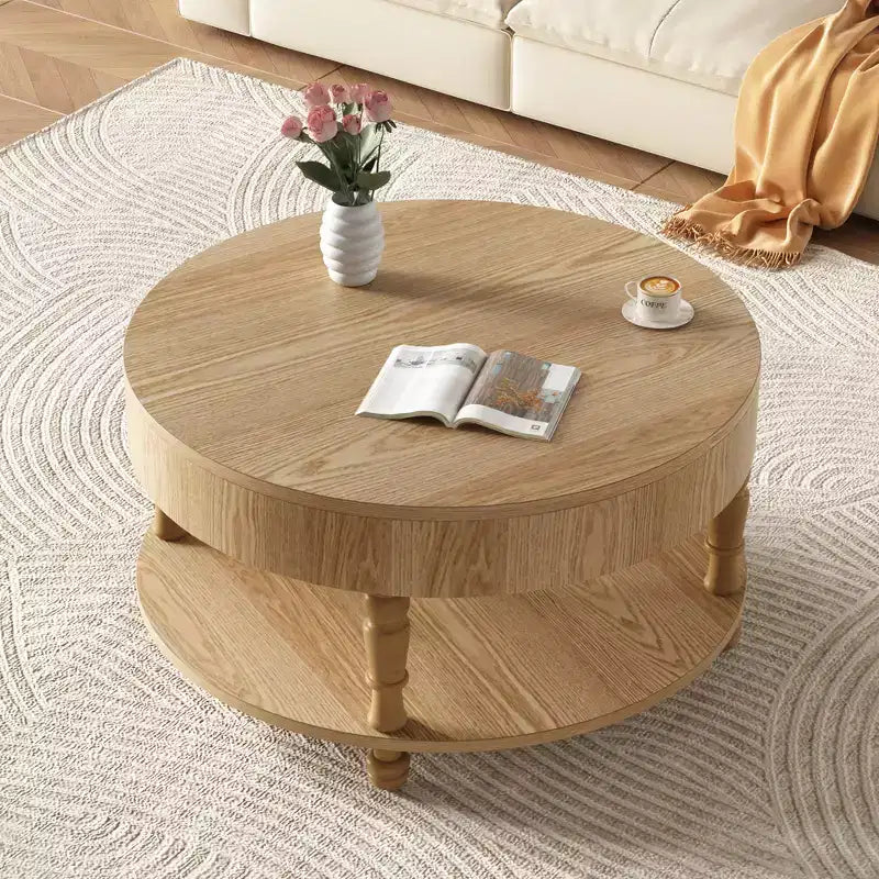 GDFStudio Navia Table Basse Ronde Moderne en Bois de 31 po avec Rangement et Étagère