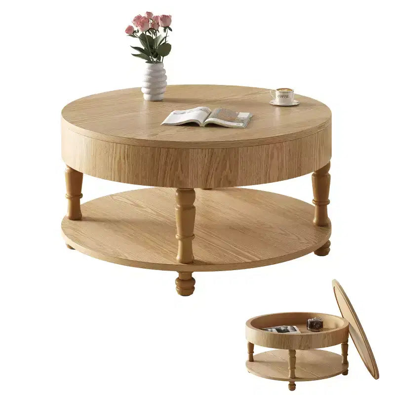 GDFStudio Navia Table Basse Ronde Moderne en Bois de 31 po avec Rangement et Étagère
