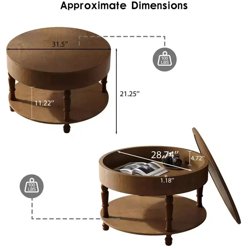 GDFStudio Navia Table Basse Ronde Moderne en Bois de 31 po avec Rangement et Étagère